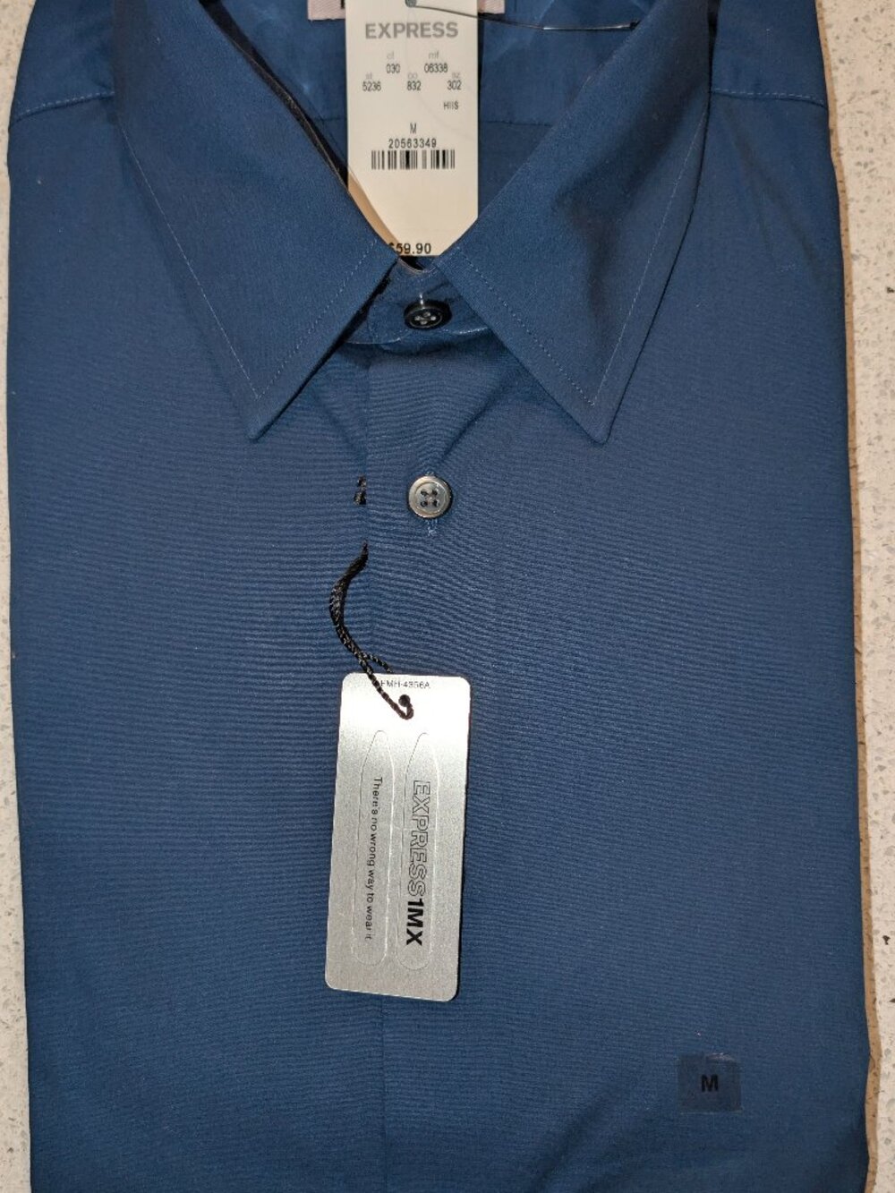 NEWNEW w//Tags-Express Men's Size M Dark Blue Fitted Long-Sleeve Dress Shirt